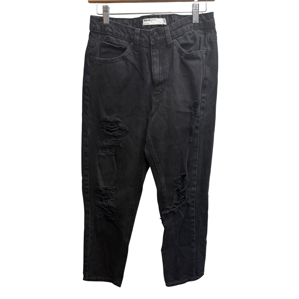 Garage Denim Mom Jeans Women 7 28 Black  Distressed Tapered Grunge Y2K